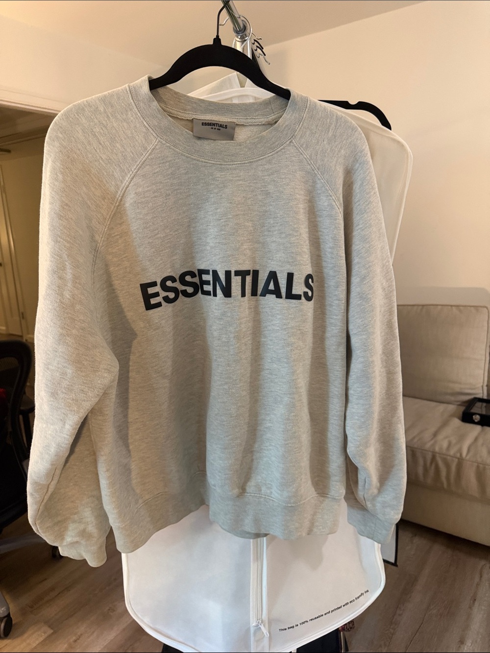 Essentials Light Gray Crewneck Sweatshirt with Black Logo